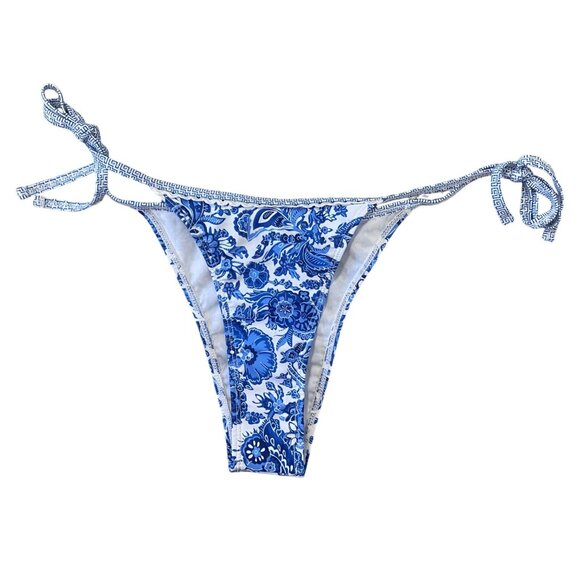 Shein Blue White Floral Print Cheeky Side Tie Bikini Bottom S - Picture 1 of 5